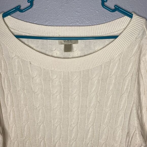 Loft Off White Crew Neck Cable Knit Sweater Size Large - Picture 2 of 10